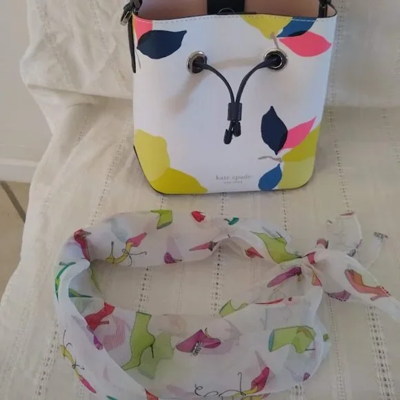 NWOT Kate Spade 'Eva'  w-a matching scarf! crossbody bucket tote multi-colors - Picture 9 of 11